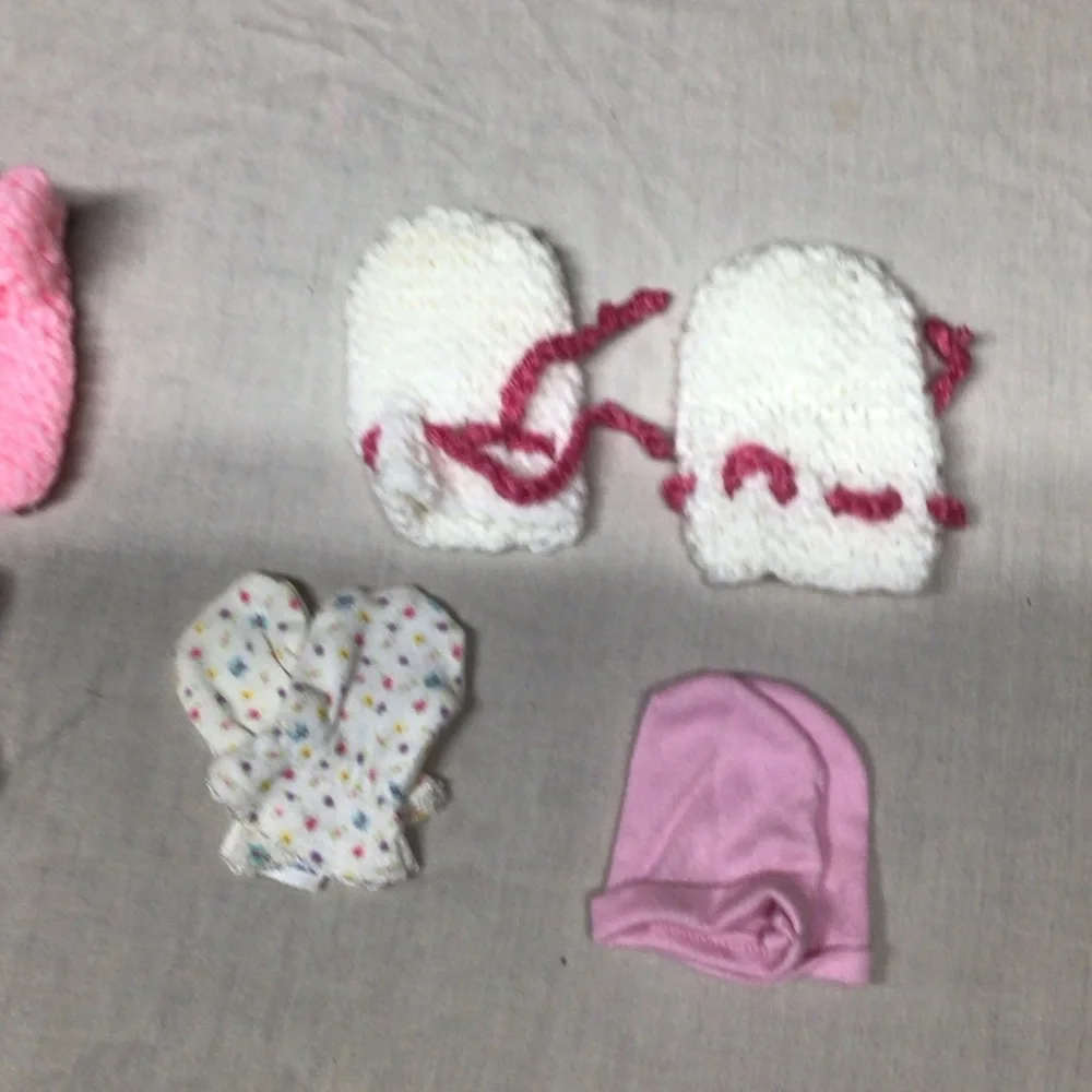 Cozy White and Pink Knitted Baby Mittens